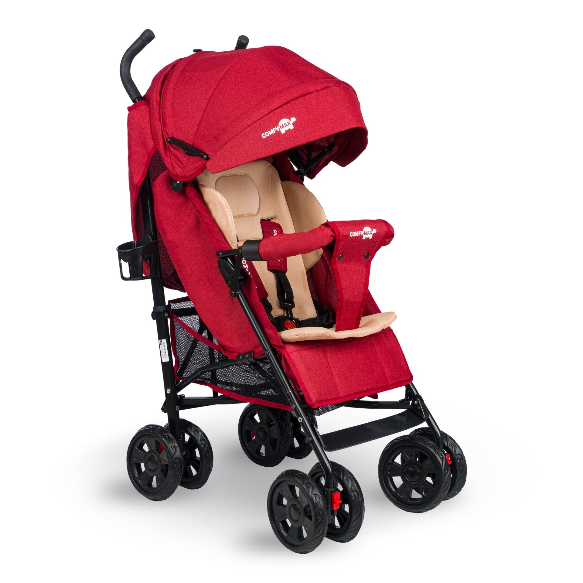 Comfymax Tam Yatar Baston Bebek Arabası – Dark Red